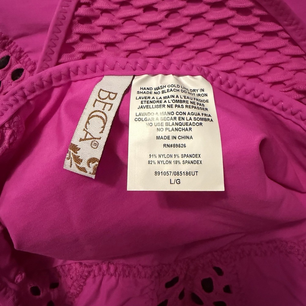 Becca Hot Pink Crochet One Piece Swimsuit Large NWT - Picture 9 of 9